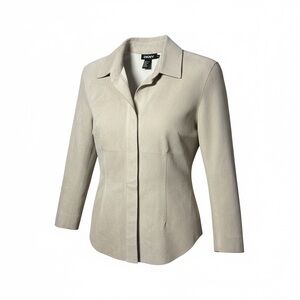 DKNY Beige Leather Jacket Blazer women size 6, 100% Leather!